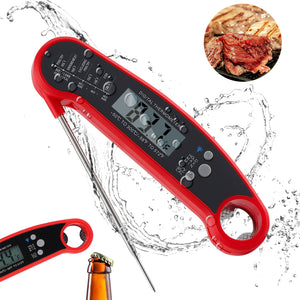 Stainless Steel Digital Folding Probe Meat Thermometer with Blue Backlight Display Waterproof Bottle Opener Grill Thermometer