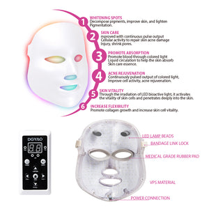 DGYAO LED Light Therapy Face Mask Facial Skin Care 7 Colors Blue & Red Light therapy for Face Acne Photon Mask