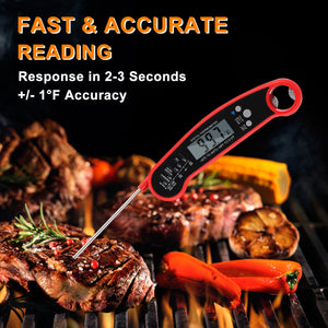 Stainless Steel Digital Folding Probe Meat Thermometer with Blue Backlight Display Waterproof Bottle Opener Grill Thermometer