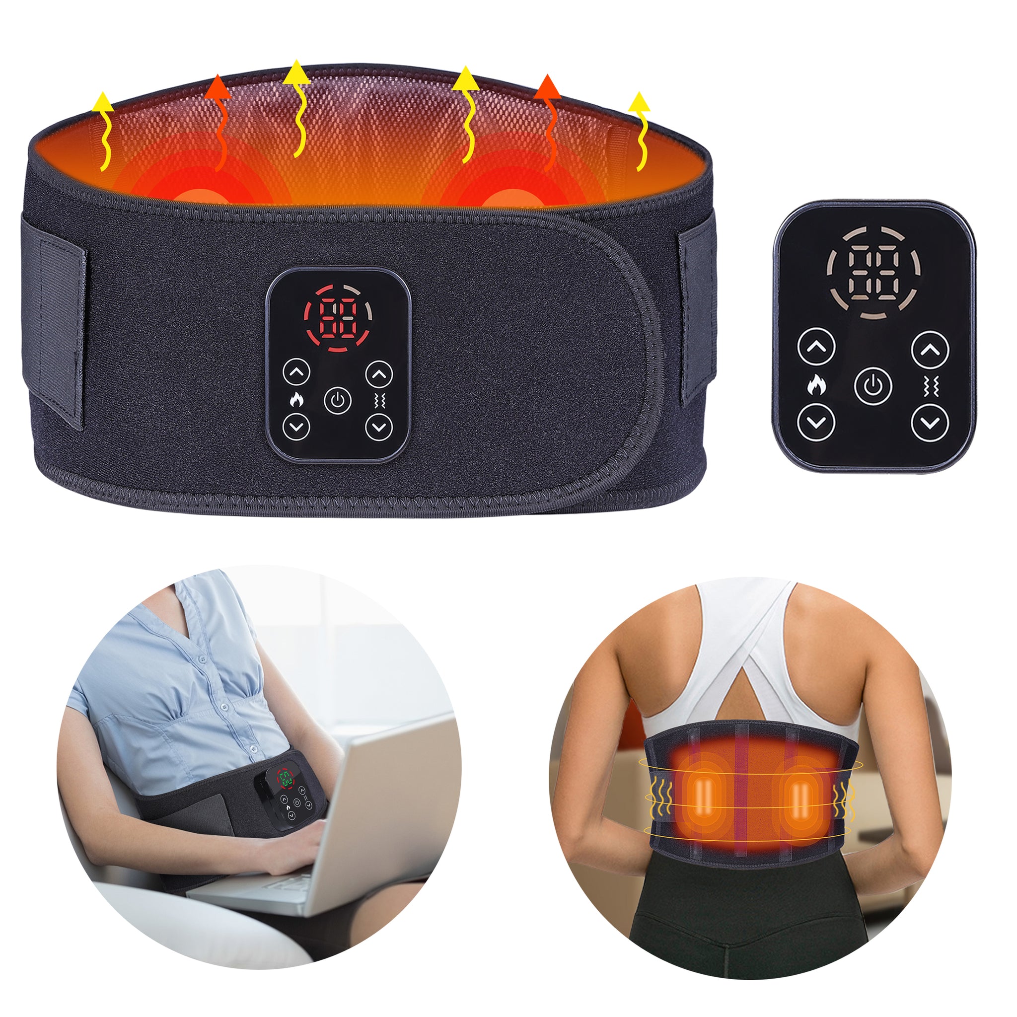 Vibration Waist Massage Belt, Rechargeable Heated Waist Belt Hot Compress  Pain Relief For 