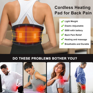 DGYAO Heating Pad Back Brace for Back Pain Relief with 7 Vibration Mode, Cordless Heating Belt Back Massager Portable with USB Rechargeable Battery